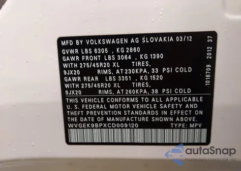 2012 Volkswagen Touareg Tdi Executive z USA, uszkodzony, nr VIN WVGEK9BPXCD009120